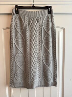 Vici Light Gray Cable Knit Midi Skirt